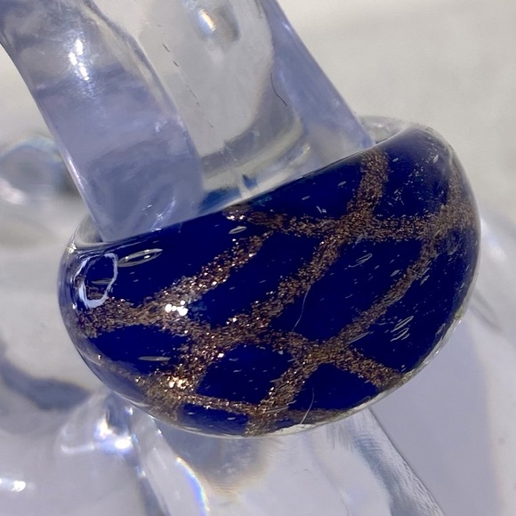 Vintage Art Glass Handmade Blue & Copper Glitter Band Ring - Picture 7 of 12